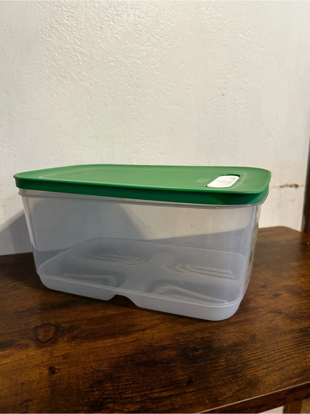 Tupperware Clear Container with Bright Green Lid and Produce Accents